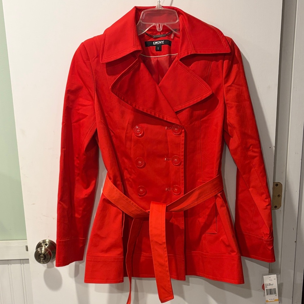 DKNY Women's Bright Red Trench Coat small